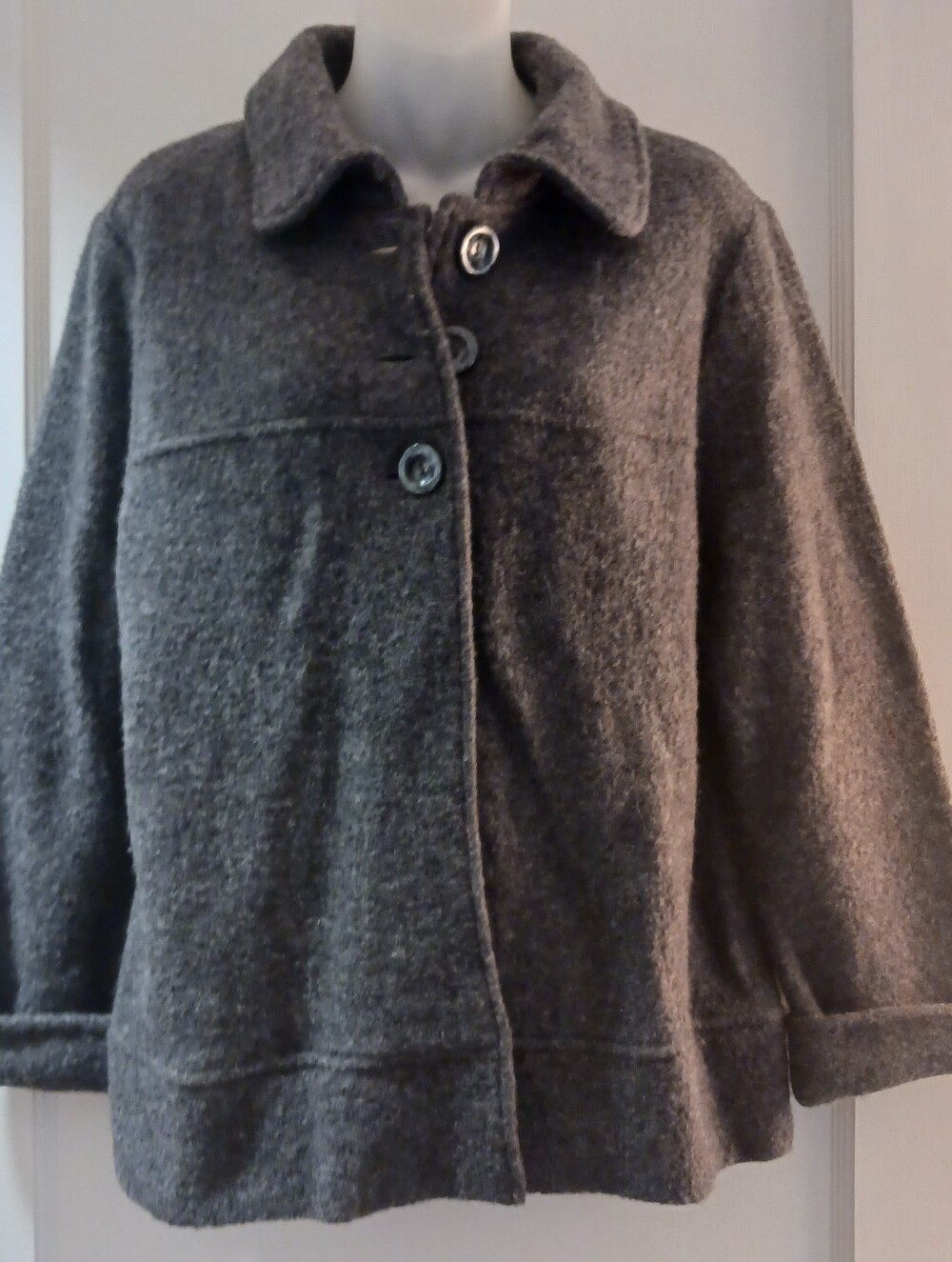 Womens Gray Wool-Blend Jacket - Classic Button Front